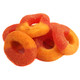 Vibrant orange Chamoy Peach Gummy Rings, sweet and spicy Mexican candy, approx. 50 pieces per pound.