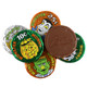 Palmer Double Crisp Monster Munny, bulk chocolate crisp discs, approx 55 per pound. Vibrant metallic foils feature Halloween witches, monsters, Dracula, pumpkins.