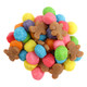Colorful gingerbread man gummies, gumdrops, blue raspberry, grape, lemon, orange, strawberry, cherry, green apple.