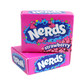 Bright pink Nerds Mini Boxes Strawberry candy, tiny tangy crunchy, many bulk wrapped boxes.