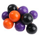 Clever Candy Halloween Gumballs, orange, purple, black. Approximately 60 gumballs per pound, 1 inch diameter.