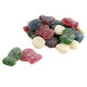 Vibrant assorted Snow Day Gummies, super sour, in fun snowball, winter glove, and hat shapes, for holiday candy fun.
