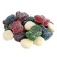 Assorted colorful Snow Day Gummies in snowball, glove, hat shapes. Grape, Watermelon, Blue Raspberry, Green Apple, Pineapple flavors.