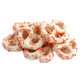 Fall mini yogurt pretzels, white coated with vibrant orange nonpareils, sweet and salty, approx 90 pieces per pound.