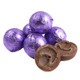 Purple foil double chocolate balls, vibrant purple wrapped, approx 35 pieces per pound, rich creamy chocolate candy.