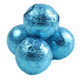 Light blue foil double chocolate balls, creamy milk chocolate, individually wrapped, approx 35 per pound.