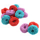 Colorful assorted fruit gummy rings, heavily coated in nonpareil sprinkles. Chewy, crunchy candy, many per pound.