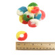 Assorted gummy rings candy. Green, blue, peach, watermelon colors & flavors. Approx 64 pieces per pound.
