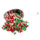 Christmas Tree Sprinkle Mix. Green Christmas tree shapes, white sprinkles, red nonpareils.