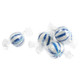 Jumbo blue raspberry hard candy balls, individually wrapped, with striking blue and white stripes, about 45 pieces per pound.