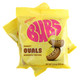 Bubs Banana Toffee Ovals, 5.5oz bag. Vibrant yellow, oval-shaped gummy candies with banana and toffee flavor.