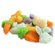 Albanese Cottontail Gummies, pastel Easter carrots, bunnies. Assorted grape, blue raspberry fruit flavors, approx 140 per pound.