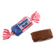 Approximately 70 individually wrapped Flag Tootsie Roll Midgees, red, white, and blue USA flag design, chocolate flavored.