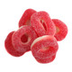 Bright red and white cherry gummy rings, approximately 55 pieces per pound.
