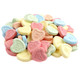 Assorted bright colored heart shaped Conversation Hearts with classic romantic sayings, Valentine's Day candy.