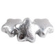 Madelaine Milk Chocolate Stars, bright silver foil wrapped, approximately 45 per pound, each 1.5 inches.