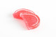 20lb bulk Cherry Jelly Fruit Slices, red with white ends, sugar-dusted, individually wrapped in clear cellophane. Approx 32 per pound.