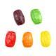 Assorted hard candy barrels in cherry, orange, green apple, and grape flavors, a colorful classic fruity candy mix.