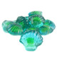 Blue 3D gummy seashells, approximately 90 per pound. Chewy raspberry jelly-filled candy treats.