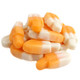 Orange and white two-tone gummy mini popsicles, soft, chewy, with creamy orange vanilla flavor.