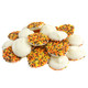 Approx. 130 Fall White Chocolate Nonpareils, creamy white discs with orange, yellow, brown autumn sprinkles.