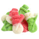 Green and red gummy snowmen candy, strawberry and apple flavors, six 4.4LB bags, 26.4 lbs total for Christmas.
