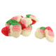 Gummy Santas, red & white, with big white beards & red cheeks. 6 bags, 4.4LB each, sweet strawberry & cream flavor.