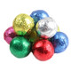 Madelaine Milk Chocolate Crispy Christmas Balls, vibrant red, green, gold foils, approx 80 per pound.