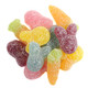Vidal Sour Rabbits and Carrots gummy candy, dye-free. Bright orange carrots and colorful pastel bunnies, soft, chewy, approx 92 count.
