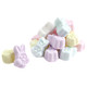 Pastel purple, pink, yellow, green marshmallow Easter bunny candies, approximately 60 per pound.