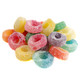 Albanese Sour Mini Puckerings. Colorful red, orange, yellow, blue, purple bite-sized gummies with sparkling sour sugar coating.