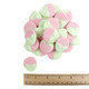 Vibrant pink, light green alien-shaped Gummy Aliens. Tangy watermelon flavored bulk gummy candy, approx. 53 pieces per pound.