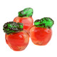 Vibrant red 3D Gummy Apples with green leaves, firm exterior, juicy soft center, red apple flavor. Approx. 110 per pound.