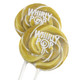 12 count display of 1.5 ounce Whirly Pop lollipops with gold and white swirled candy patterns