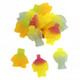 Close-up of vibrant, robot-shaped gummy candies with a soft, chewy texture