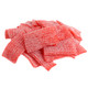 A small pile of chewy, bite-sized Dorval strawberry sour belts arranged on a clean background.