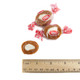 Goetze's Bulls Eye Caramel Creams, chewy, rich brown caramel, bright white vanilla cream center, iconic bullseye shape.