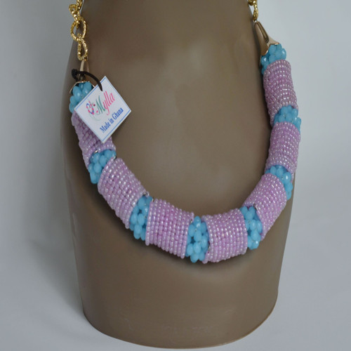 "Seed" Beads & "Crystals" Necklace - Lavender & Blue