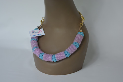 "Seed" Beads & "Crystals" Necklace - Lavender & Blue