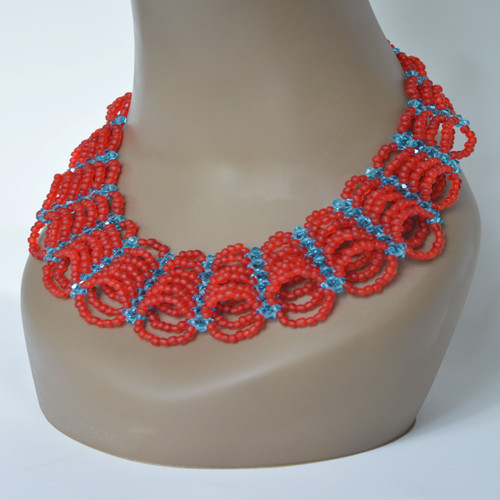 Bycoon & Frosted Beads Necklace - Blue & Red
