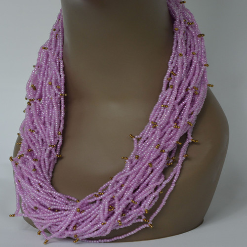 Half Spider Web "Seed" beads Necklace - Lavender & Gold