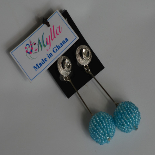 Beaded Ball "Seed" Beads Earrings - Blue