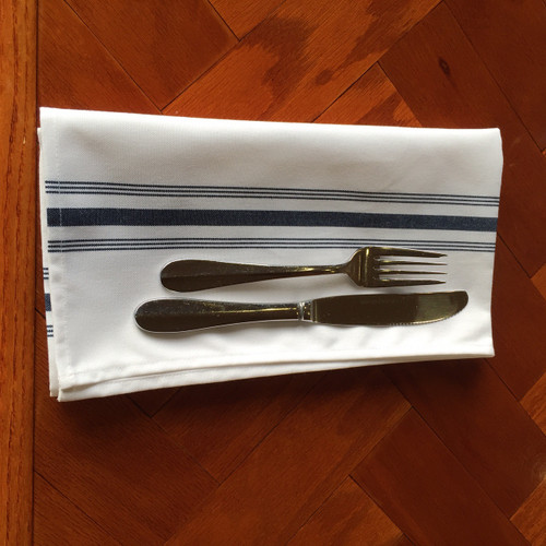18 X 22 Navy Blue Bistro Stripe Cloth Napkins Image Textile
