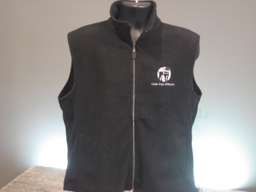 Fleece Black vest with drawstring wait. A white GDA logo is on the left chest.
