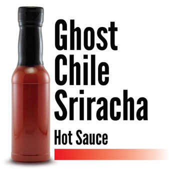 Image displaying the Branded Sauces' Ghost Sriracha Sauce bottle against a white background, showcasing the product's vibrant color and featuring the product name in the image, but without a label.