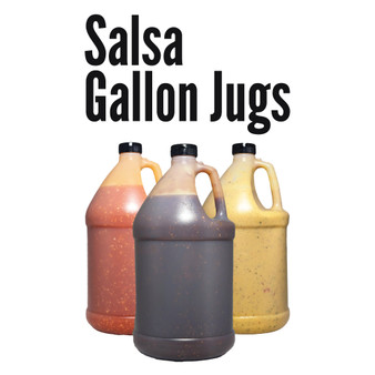 Image displaying multiple Salsa Gallons placed together, featuring the product title on the gallons, demonstrating the bulk packaging solution designed for commercial kitchens and businesses requiring larger quantities of premium hot sauces.