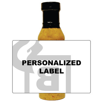 Image displaying a condiment bottle featuring a mock example label, showcasing the potential for customization and personalized labeling offered with our custom sauce service.