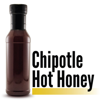 Image displaying the Branded Sauces' Chipotle Hot Honey bottle against a white background, showcasing the product's vibrant color and featuring the product name in the image, but without a label.