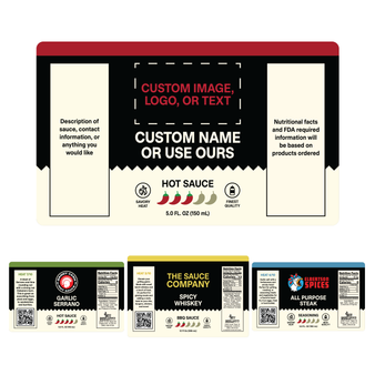 Thumbnail image for the Minimalistic Hot Sauce Label Template, showcasing examples.
