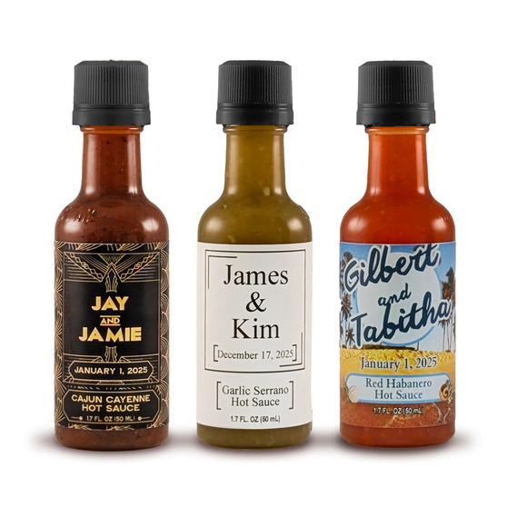 Mini Wedding Favor Hot Sauces with Custom Labels